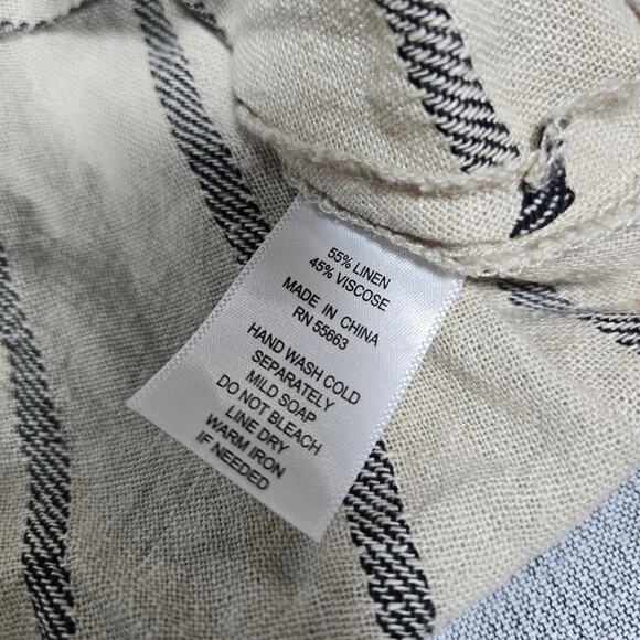 Tahari Wom LG Asymmetrical Striped Linen Blend Short Sleeve Dress Tan Black EUC - Picture 10 of 11